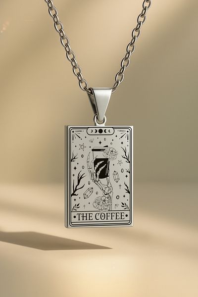 ArtinArt The Coffee Skeleton - Coffee Tarot Card |   316L Steel Necklace
