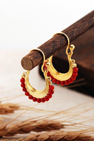 Sümer Telkari Dizgi Taşlı Altın Kaplama Gümüş Küpe