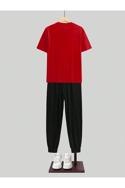 LUNAVISTA Men's Summer Graphic Letter T-Shirt and Lace-Up Waist Jogger Pants