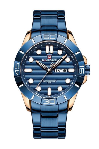 Naviforce Men's Stylish Analog Watch – 43.5mm Dial, Stainless Steel Strap, Day & Date Display, Water Resistant