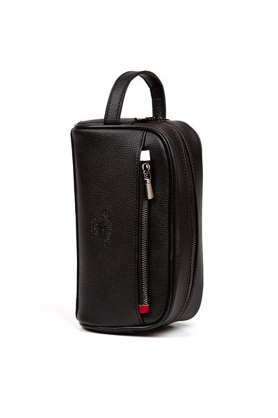 Newish Men's Leather Portfolio Clutch Shaving Cosmetic Care and Daily Handbag (14X24Cm) - Black