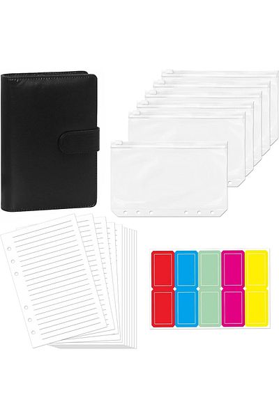 OEM Budget planner with accessories and labels, 19 x 13.2 cm, PU leather, paper, plastic, multicolor