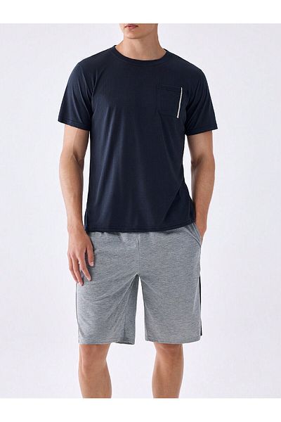 LUNAVISTA Men's Solid Color Short Sleeve Shirt and Shorts Set