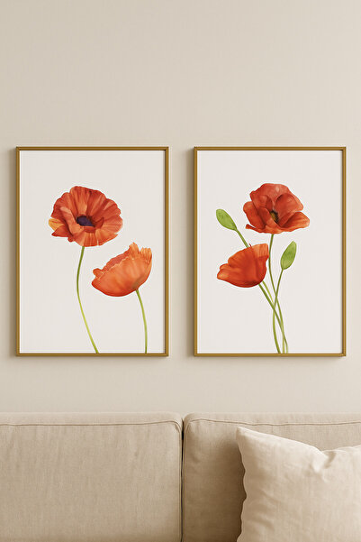 seninürünün Poppy Abstract Flower - Real Glass Print Gold Aluminum Metal Fram...
