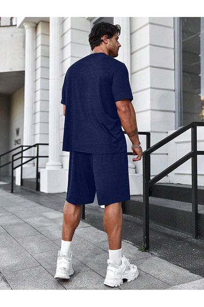 LUNAVISTA Men's Wide Leg Short Sleeve Letter Printed T-Shirt and Shorts Set