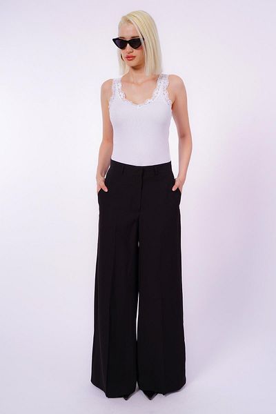 Seeh Black Front Pleated Palazzo Women's Trousers Sh243
