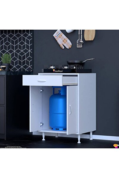 Modilayn DOQU (L) Set Ocak Altı Dolap 65x88x56 cm Çekmeceli, Kapaklı ve 1 Gözlü Tüp Bölmelidir