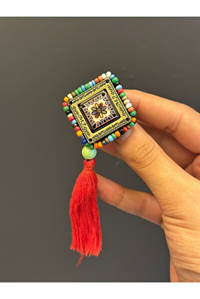 Gönülden Tasarım TURUNCU PÜSKÜLLÜ ETNİK KADIN BROŞ YAKA İĞNESİ GİYİM AKSESUARI 3X3 CM