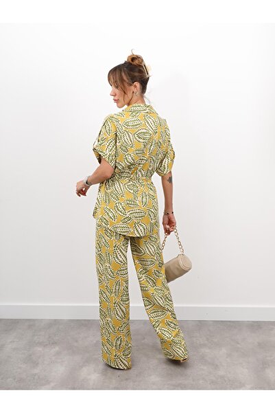 Maldia Shop Women's Mixed Pattern Oil Green Bottom Top Set