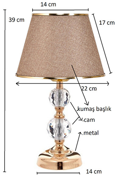 571 Store T serisi masa abajuru metal ve cam gövde kumaş başlık