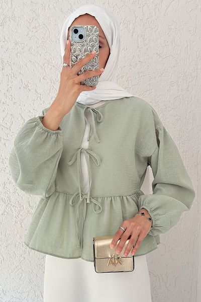 Salih Çelebi Short Kimono Above Skirt 2347 - Water Green
