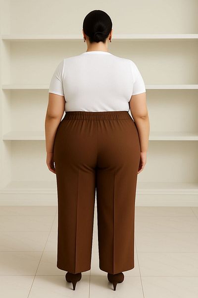 ELONİ Plus Size Elastic Front Stone Detail Fabric Pants