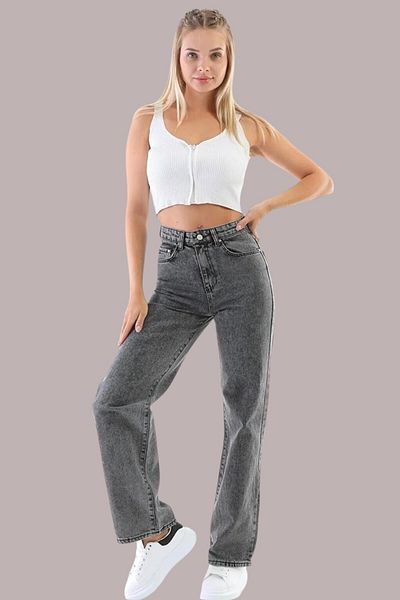 Livik Daisy Women's Smoked Extra High Waist Flexible Waist Comfortable Loose Leg Jeans