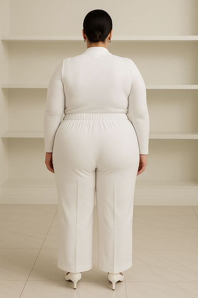 ELONİ Plus Size Elastic Front Stone Detail Fabric Pants
