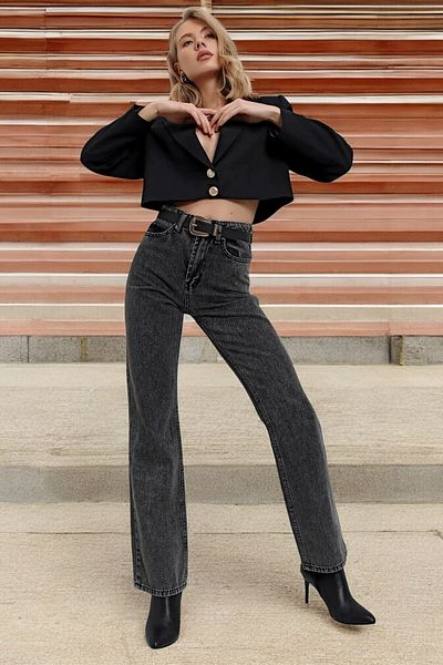 Livik Evelyn Young Girl Smoked High Waist Lycra 5 Pockets 90's Loose Leg Jeans