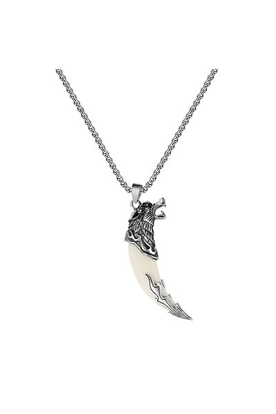 Tessero Chain with wolf tooth pendant, stainless steel, silver color