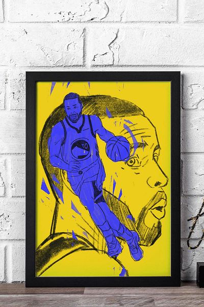 Saturn Stephen Curry Framed Painting - Basketball Nba Poster Painting