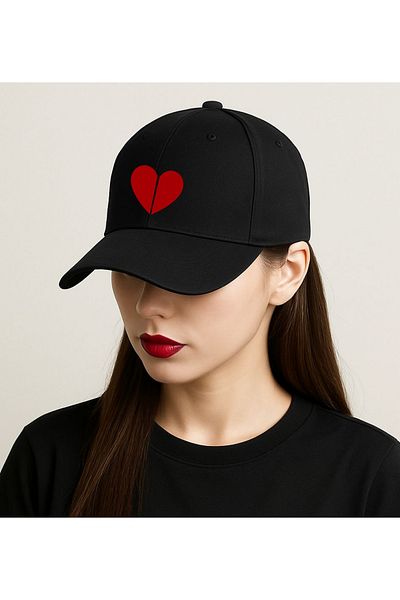 lewibafashion Yanliz Heart Designed Premium Printed Black Women's Hat