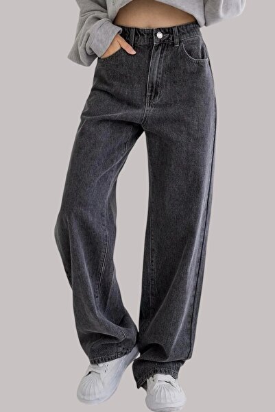 Livik Brianna Women's Smoked Extra High Waist Stretchy Waist Comfortable 90's Wide Leg Denim Pants