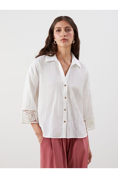 LC Waikiki Ecru Lace Detailed Oversize Women's Shirt