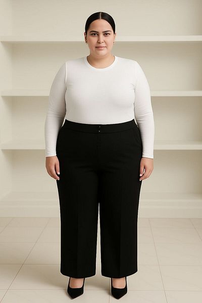 ELONİ Plus Size Elastic Front Stone Detail Fabric Pants