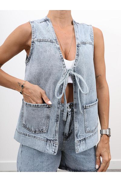 Maldia Shop Women's Denim Vest Blue Shorts Set