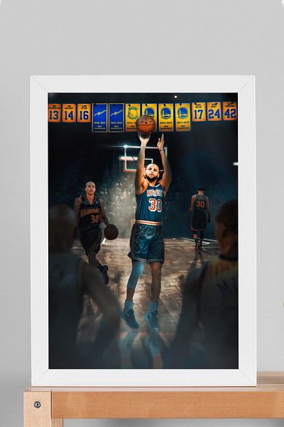 Saturn Stephen Curry Framed Painting - Basketball Nba Poster Painting