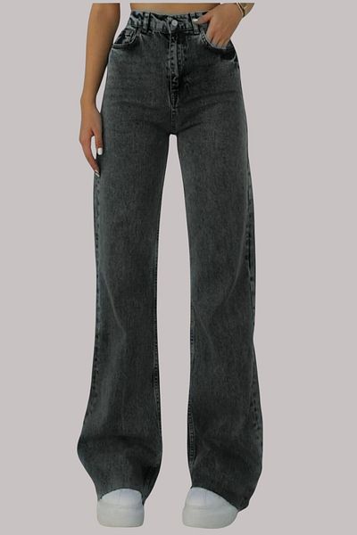 Livik Caitlyn Women's Smoked Extra High Waist Stretchy Loose Wide Leg Jeans