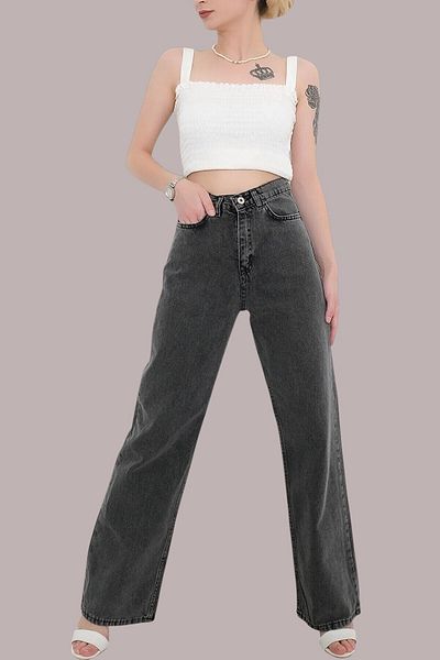 Livik Charlotte Young Girl Smoked High Waist Lycra 5 Pockets 90's Wide Leg Jeans