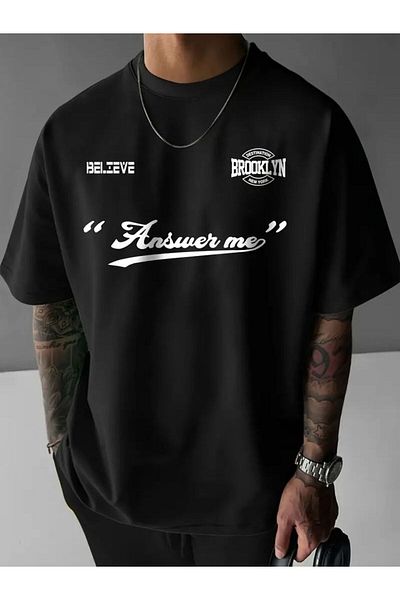 ACTIVE MODA -Men's Cotton Printed "Answer Me" Tshirt Oversize Large Size