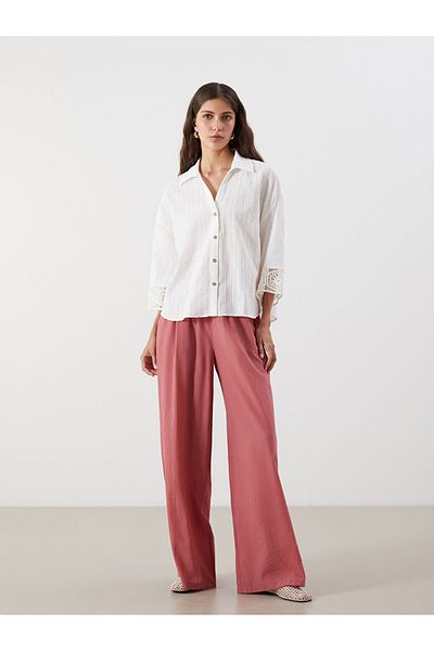 LC Waikiki Ecru Lace Detailed Oversize Women's Shirt
