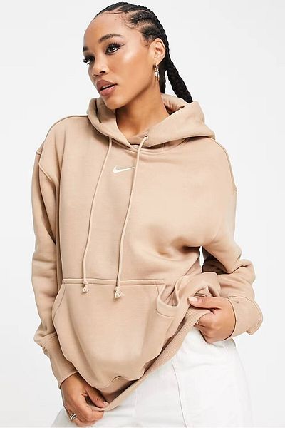 Nike Sportswear Phoenix Fleece Oversize Pullover Hoodie Women's Hooded Loose Cut Sweatshirt Beige