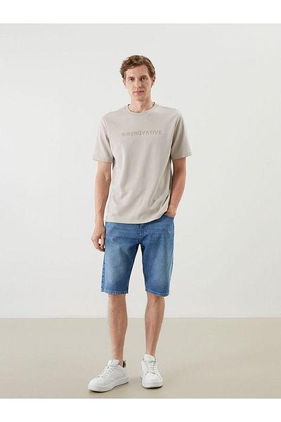 LC Waikiki Beige Crew Neck Printed Men's T-Shirt