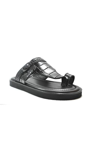 Onlo Ayakkabı Onlo Shoes Genuine Leather Black Toe Flip Flops Men's Slippers