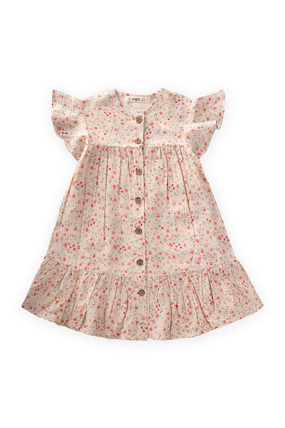 Cigit Floral Patterned Viscose Dress 1-10 Years Powder Pink