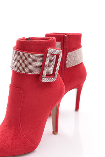 DGN 4258 Women's Pointed Toe Crystal Stone Belt Buckle Thin Heeled Boots