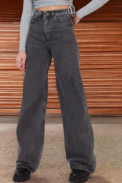 Livik Jennifer Young Girl Smoked High Waist Elastane Blended Unlined Wide Leg Jeans