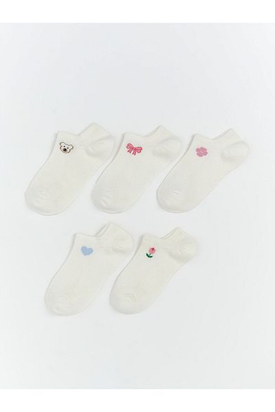 LC Waikiki Ecru Printed Women's Sneaker Socks 5-Piece