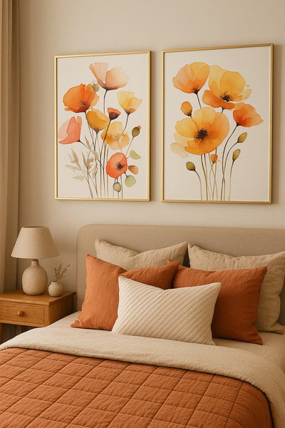 seninürünün Abstract Gelincikler - Gerçek Cama Baskı Gold Alüminyum Metal Çer...