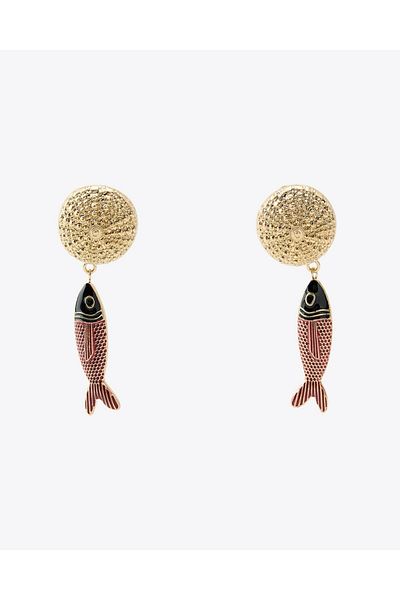 Pinery Jewels Vip Series - Brand Model Gold Embossed Fish Women's Earrings Pair