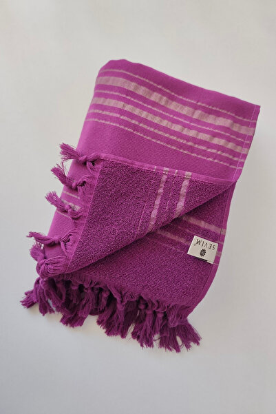 Sevim Πετσέτα με ρίγες δαμάσκηνο 90x170cm - Μαλακή πετσέτα παραλίας - 100% βαμβάκι