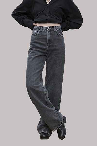 Livik Caroline Women's Smoked Extra High Waist Flexible Waist Pocket Detailed Wide Leg Jeans