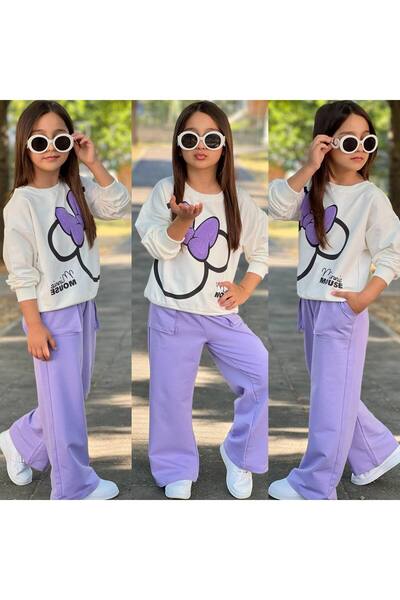 KGN GİYİM Girl's Seasonal Shardonless Bottom Top Tracksuit Set