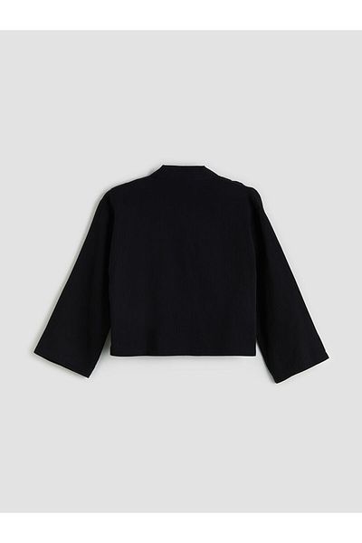 LC Waikiki Μαύρος γιακάς σάλι Oversize Muslin Γυναικείο κιμονό