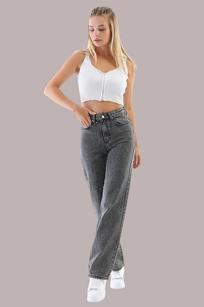Livik Daisy Women's Smoked Extra High Waist Flexible Waist Comfortable Loose Leg Jeans