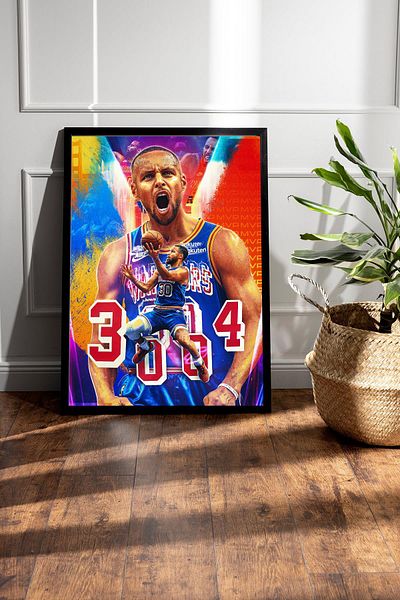 Saturn Stephen Curry Framed Painting - Basketball Nba Poster Painting