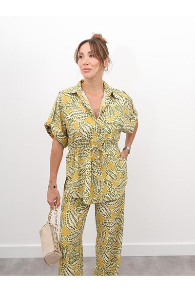 Maldia Shop Women's Mixed Pattern Oil Green Bottom Top Set