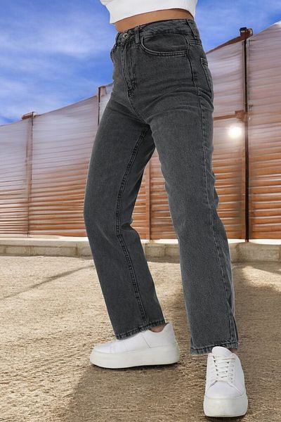 Livik Holly Young Girl Smoked High Waist Lycra Comfortable Loose Leg Jeans