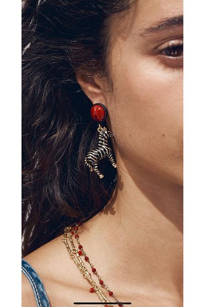Pinery Jewels Vip Series - Brand Model Burgundy Stone Striped Zebra Dangle Women's Earrings Pair