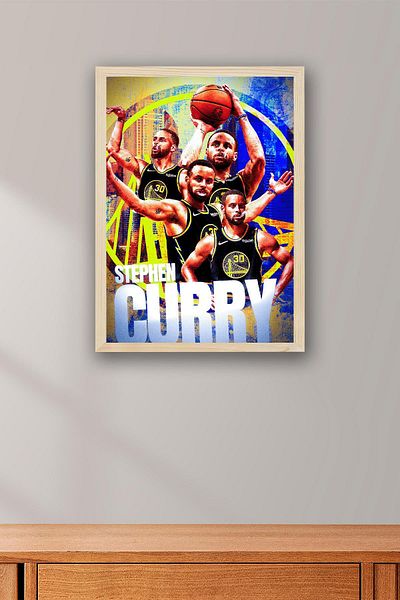 Saturn Stephen Curry Framed Painting - Basketball Nba Poster Painting